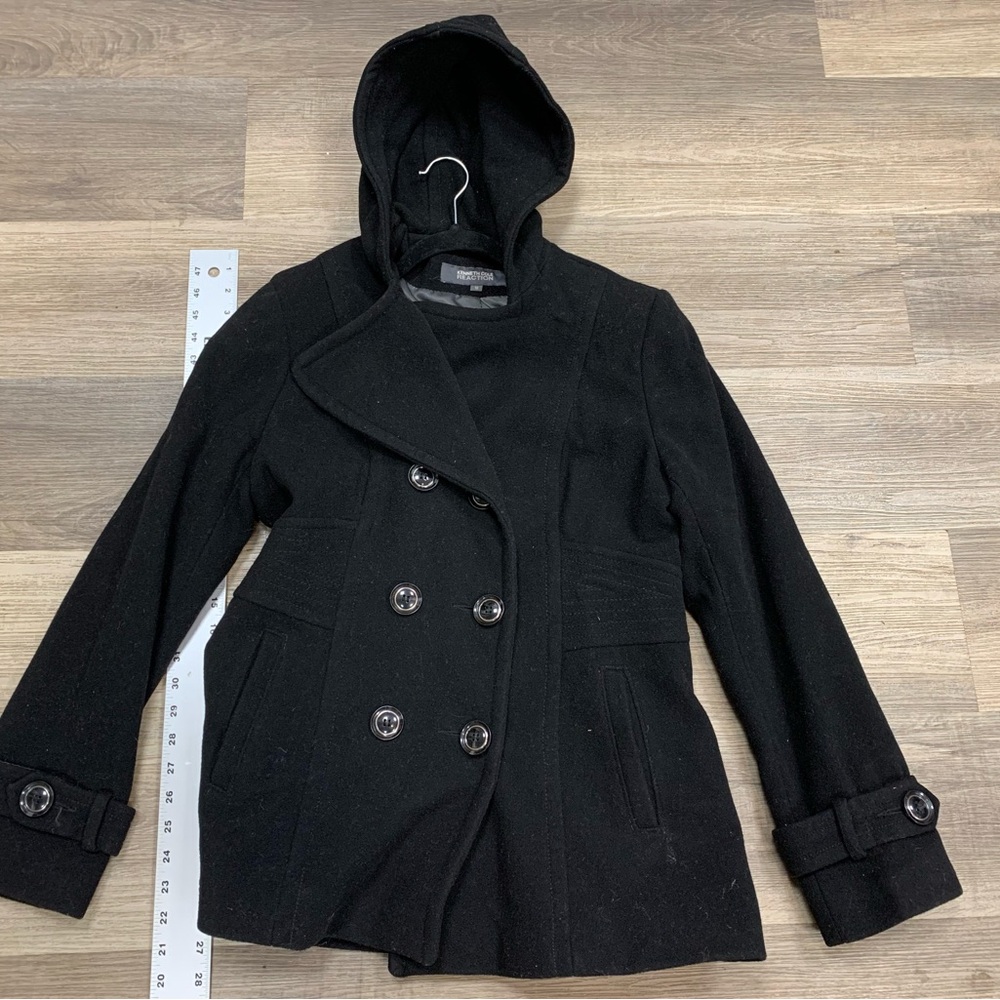 Kenneth Cole Reaction Black Pea Coat with Hood